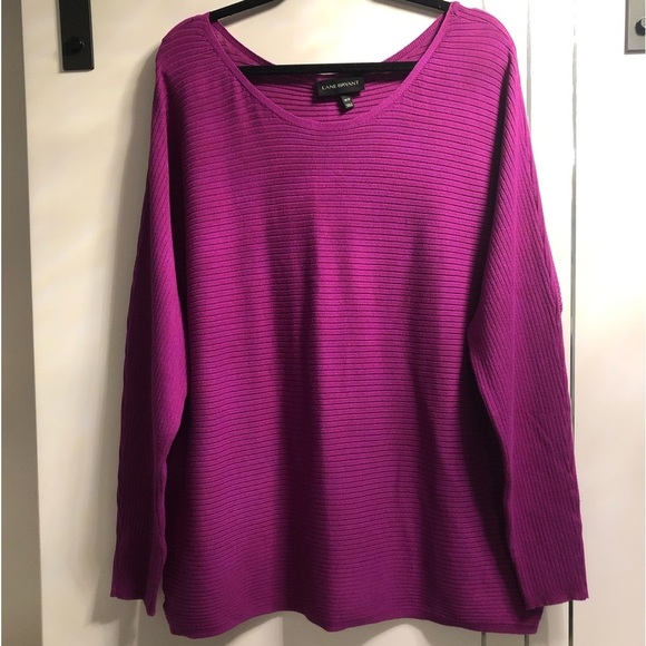Lane Bryant Sweaters - Lane Bryant 18/20 Fuchsia Cross Rib Boat Neck Pullover Sweater